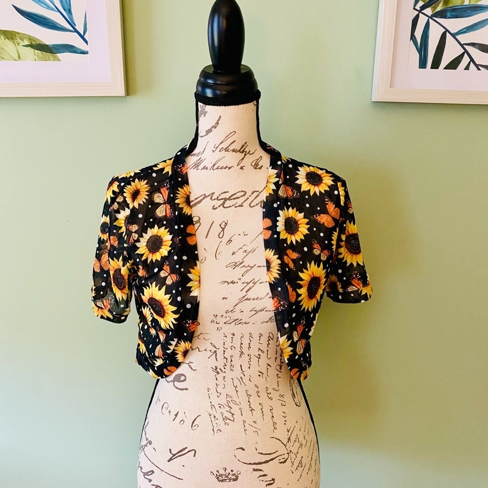 Sheer Sunflower Print Women's Bolero